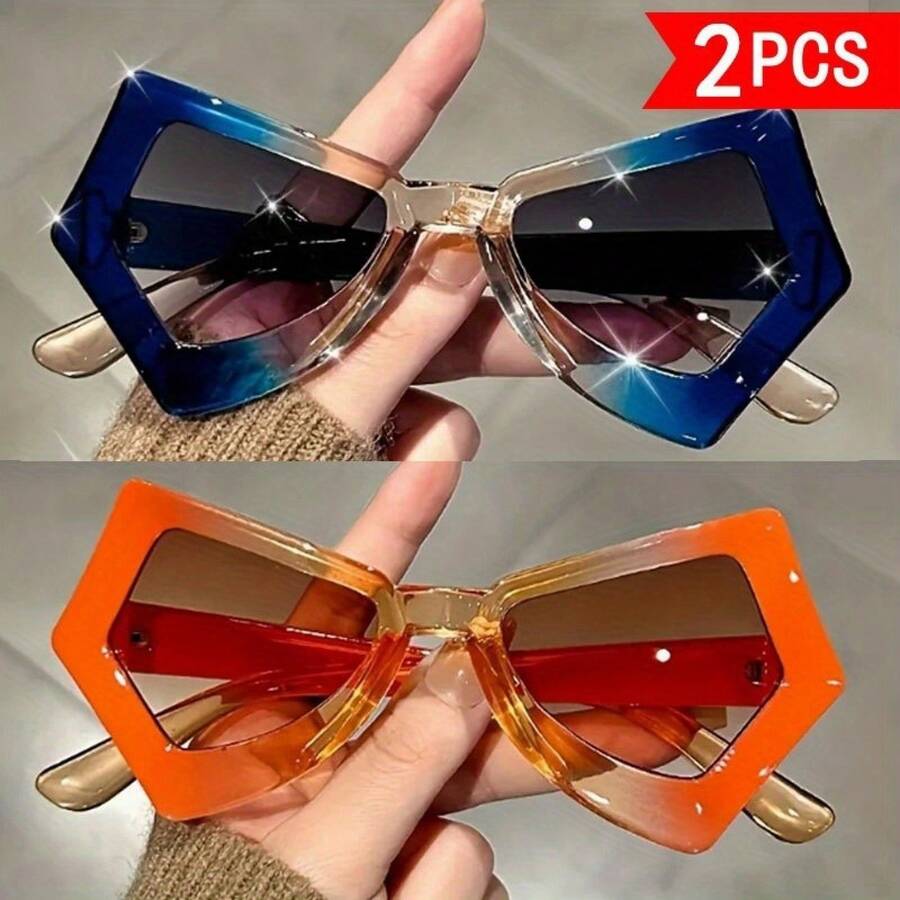Sunglasses Cat Eye - İki Parçalı Set Stili, Düzensiz Renkler,