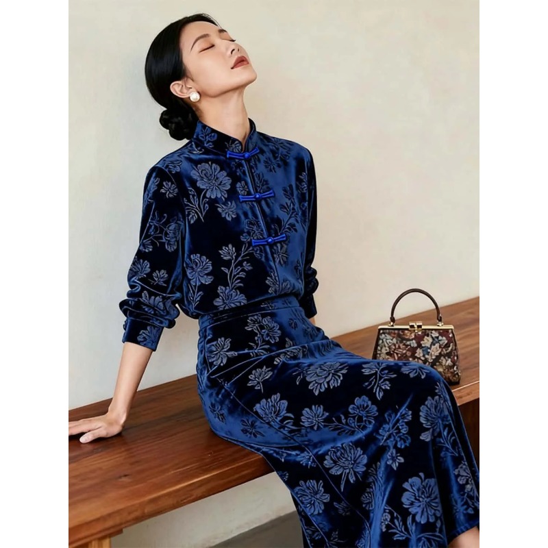 Kadınlar Yeni Çin Tarzı Kadife - Midi Skirt Floral incelemesi ve fiyatı